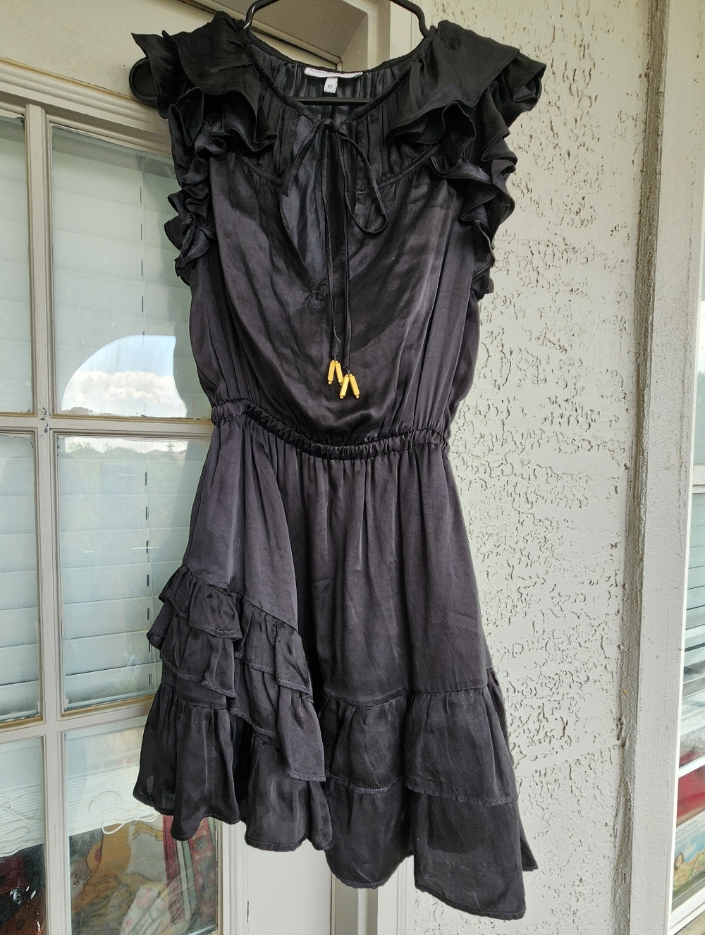 Karina Grimaldi $265 MSRP Ruffle Silk Blend  Tiered Mini Dress Xs B13